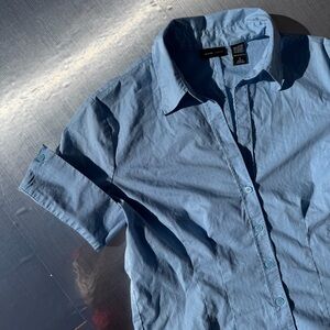 Blue + Metallic Silver Stripe Button Up